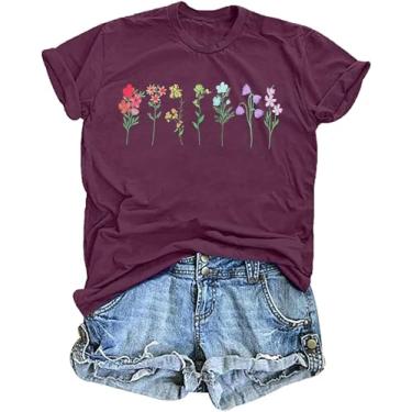 Imagem de Camiseta feminina orgulho flores silvestres arco-íris floral LGBTQ camiseta vintage flores estampadas tops, Roxa, P