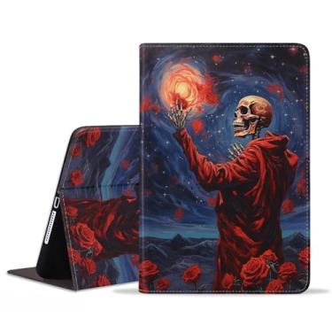 Imagem de WEUIUJKILO Capa para Samsung Galaxy Tab A7 Lite 2021 de 8,7 polegadas (modelo: SM-T220/T225/T227), capa inteligente de couro PU fina dobrável com hibernar/despertar automático, flor de caveira