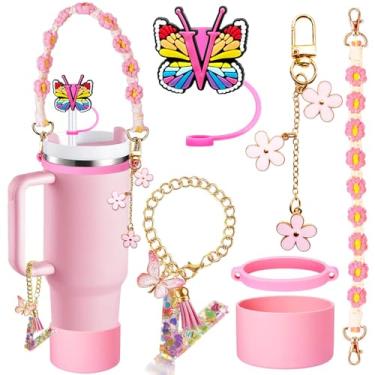 Imagem de Conjunto de acessórios de copo de 6 peças para Stanley 850 g 1,134 g, inclui tampa e bota de capa de canudo de iniciais de silicone, alça de alça de garrafa de água, anel de copo de borracha, pingente