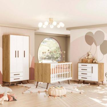 Imagem de Quarto Infantil Completo Bear 4 Portas 6 Gavetas Branco/Freijo - Pnr Móveis