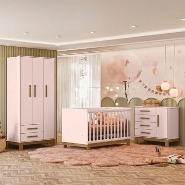 Imagem de Quarto Infantil Completo Lion 4 Portas 6 Gavetas Rosa - Pnr Móveis