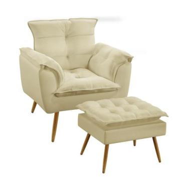 Imagem de Kit Poltrona Almofadada Decorativa Beta e Puff Lunar N-030 Veludo Bege