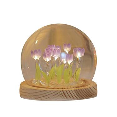 Imagem de Luz Noturna de Tulipa DIY Com 10 Flores, Abajur de Mesa LED para Quarto, Simulação Artesanal de Tulipas Em Vaso de Vidro, Lâmpada de Flores Artificiais, Presente de Aniversário