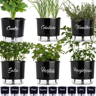 Imagem de Kit 6 Vaso Raiz Autoirrigável Temperos Gourmet Preto N3 16x14 Médio Au
