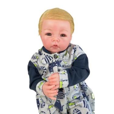 Imagem de Bebê reborn menino realista corpo em tecido de macacão azul - BONECA A