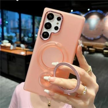 Imagem de ZXDK Capa com suporte giratório 360 para Samsung Galaxy S24 S23 S22 Ultra Plus compatível com Magsafe, capa com suporte magnético militar à prova de choque (rosa, S24)