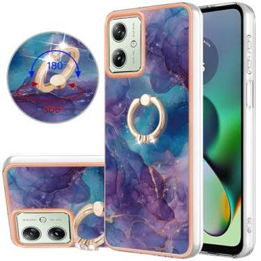 Imagem de Dinglijia Capa fina para Motorola G54, com suporte e anel de padrão de mármore brilhante, proteção aprimorada para câmera e tela, Roxa