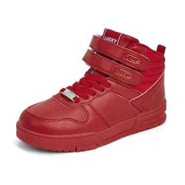 Imagem de LUCKY STEP Tênis feminino de cano alto, moderno, basquete, cano baixo, caminhada, tênis, plataforma, casual, de couro sintético, Vermelho, 38