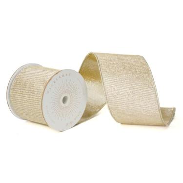 Imagem de Vickerman Faixa plissada metálica champanhe de 10 cm x 10 m com fita de revestimento de champanhe.