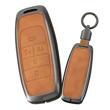 Imagem de HIBEYO Capa de chaveiro compatível com GAC Trumpchi Aion S V Y LX GS7 GS8 GM8 GS5 GA6 GM6 Acessórios de couro e liga de zinco adequada para GAC Trumpchi Key Case Shell com chaveiro Gift-D Type Brown