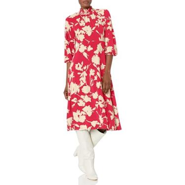 Imagem de Maggy London Vestido midi feminino com babados e gola redonda, Vermelho/marfim, 44