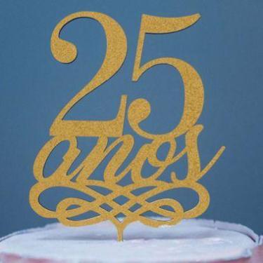 Imagem de Topo de Bolo 25 Anos Glitter Dourado Sonho Fino Rizzo Confeitaria