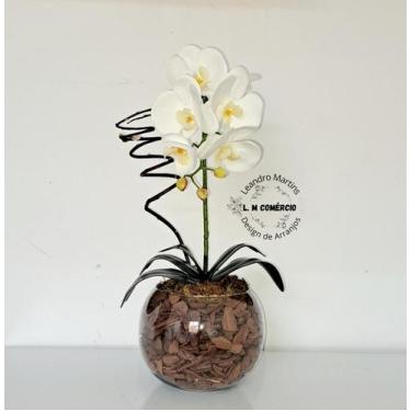 Imagem de Arranjo Orquídea Branca Borboleta 3D Realista Permanente Siliconada Pa