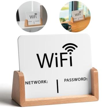 Imagem de Placa de senha Wi-Fi com base de madeira, mesa de acrílico elegante placa de sinal Wi-Fi para uso de hóspedes, decoração de aviso Wi-Fi de rede gratuita, essencial para casa de hotel de negócios, 16