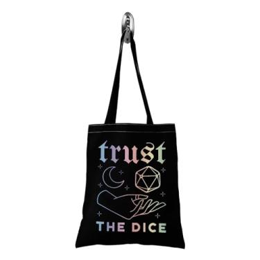 Imagem de TSOTMO Presente com tema de jogo DnD Dungeon Master Canvas Tote Bag Gamer Trust The Dice Shopping Bag, Bolsa Trust, Tendência