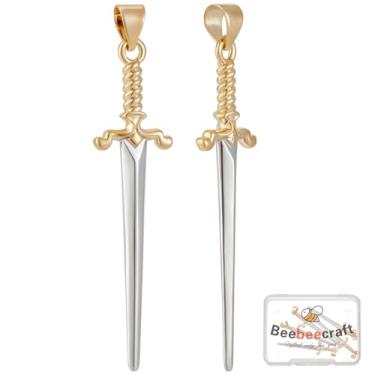 Imagem de Beebeecraft 1 caixa, 5 peças, pingente de espada, banhado a ouro 18K, Katana, flecha, pingentes, pingentes para fazer joias, colar, brincos, pulseira, suprimentos de artesanato