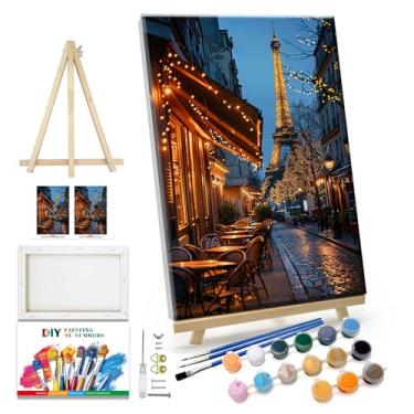 Imagem de JOOZ Kit de pintura por números para adultos com moldura Torre Eiffel pintura por número com cavalete cena de rua da cidade kits de pintura por números pintura por números tela para presente decoração