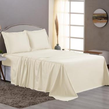 Imagem de Jogo de Cama 1000 Fios Algodão Egípcio Toque Gelado, Solteiro/Casal/Queen/King, Fronhas com Aba (Palha, Casal 4 Peças)