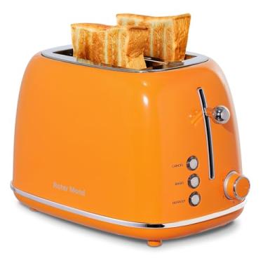 Imagem de Roter Mond 2 Slice Toaster Retro Stainless Steel with Bagel, Cancel, and Defrost Functions, 6 Bread Shade Settings, Extra Wide Slots and Removable Crumb Tray, Orange