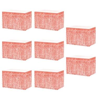 Imagem de MZJU Saias de mesa 8P onduladas metálicas com franjas para mesas retangulares, cortinas de guirlanda, para desfile, boias, casamentos, festas de aniversário, Halloween, Natal (ouro rosa)