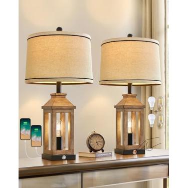 Imagem de G-SAFAVA Luminária de mesa com controle sensível ao toque de 64 cm com duas portas USB de 3 vias, regulável, com luz noturna, vintage, lâmpadas modernas para sala de estar e quarto