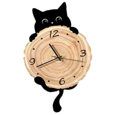 Imagem de WeiLaiKeQi Gato relógio de parede decoração da parede leve silencioso presentes decorativos ornamento pendurado relógio para, den casa quarto do miúdo escola, 42 Cm Sem Onda