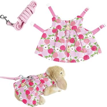 Imagem de Conjunto de coleira e arnês de coelho fofo, roupa de vestido de coelho para caminhada, colete à prova de fuga para animais de estimação para coelho, ouriço, furão, porquinho-da-índia (rosa sem