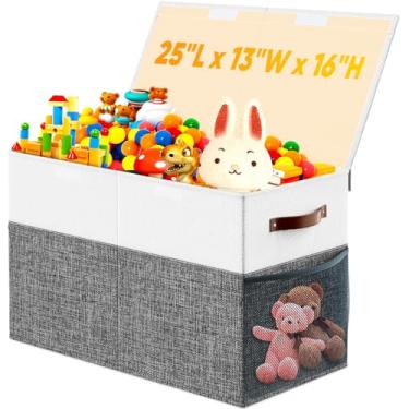 Imagem de Caixa de brinquedos grande, caixas organizadoras de armazenamento dobráveis com tampas, caixas de brinquedo resistentes para crianças, meninos, meninas, berçário, sala de jogos, sala de estar, quarto