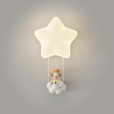 Imagem de Luminária de parede LED para quarto infantil, luminária de parede com desenho animado, estrela, 3 modos de cores, branca, moderna, com fio, 18 W, decoração criativa para quarto infantil, lum