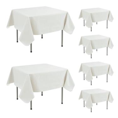 Imagem de Enjoyidea Toalha de mesa quadrada de vinil com forro de flanela - pacote com 6 marfim, 137 x 137 cm, capa de mesa de plástico, capas de mesa de jantar, lençóis para uso ao ar livre - pano oleado à