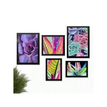 Imagem de Kit 5 Quadros Decorativos Plantas Suculentas Multicolorido - Pri D'cor