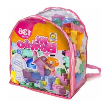 Imagem de Kit Blocos de Montar Quebra Cuca 136 Peças com Mochila  Kitstar, Rosa