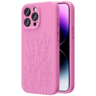 Imagem de OAOA Capa gravada magnética compatível com iPhone 15 Pro, compatível com Magsafe, proteção completa para câmera, capa de telefone fina de silicone líquido para mulheres e meninas, flor de groselha
