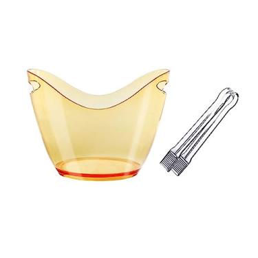 Imagem de FTOQWZXV Balde de gelo de acrílico de 8 litros com pinça de gelo, balde oval de armazenamento de plástico para 2 garrafas de vinho ou champanhe, balde de gelo, bebidas, refrigerador/cerveja