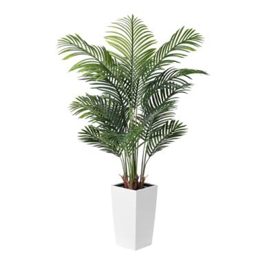 Imagem de FEELEAD Palmeira artificial de 1,8 m – palmeiras de cana dourada sintética 1,8 m artificial para uso interno com plantador branco, palmeira areca tropical falsa em vaso para sala de estar, decoração