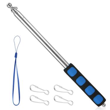 Imagem de Mastro telescópico portátil de 2,5 m com clipe, guia turístico portátil, mastro de bandeira dobrável, telescópico, leve, retrátil, bastão de ponteiro extensível de aço inoxidável para Tour Teach