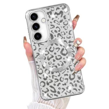 Imagem de Fiyart Capa projetada para Samsung Galaxy S24 Plus, compatível com MagSafe Cheetah Print Plating Proteção da câmera Clear Magnetic Glitter Leopard Phone Bumper para mulheres meninas 16,8 cm - Prata