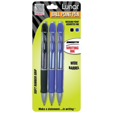 Imagem de Caneta esferográfica retrátil Zebra Lunar, 1,0 mm, sortidas, pacote com 3 (21403)