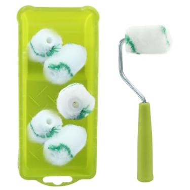 Imagem de Hordion Kit de rolo de pintura de 5 cm, capas de rolo de microfibra com bandeja - moldura de mini rolo, capas de rolo de microfibra para projetos de estêncil DIY menores, verde