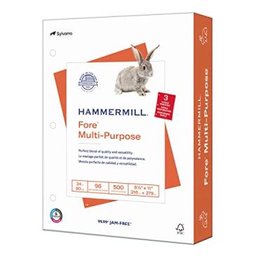 Imagem de Hammermill Papel de impressora, papel de cópia Fore Multiuso 11 kg, 3 furos - 1 resma (500 folhas) - 96 brilhante, feito nos EUA, 101287