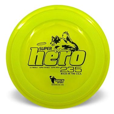 Imagem de Hero Disc USA Superhero 235 K9 Frisbee de plástico, brinquedo para cães ao ar livre e frisbee para animais de estimação, disco voador resistente a perfurações (amarelo)