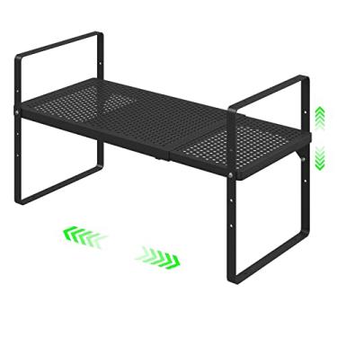 Imagem de SOFRON Prateleira de armazenamento expansível para armário empilhável rack organizador para cozinha banheiro despensa armário de especiarias bancada de café casa escritório mesa resistente antiderrapante preto pequeno 1 pacote