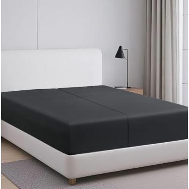 Imagem de Lençol com elástico dividido, 100% algodão egípcio, 600 fios, lençol com elástico único, lençol com bolso profundo de 20,3 a 40,6 cm, lençol de baixo de cetim macio e elástico (cinza escuro, king