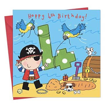 Imagem de Twizler 4th Birthday Card Boy Pirate – Cartão de aniversário de 4 anos – Cartão de aniversário para meninos 4 anos – Cartão de feliz aniversário menino 4 anos – Cartões de aniversário infantil