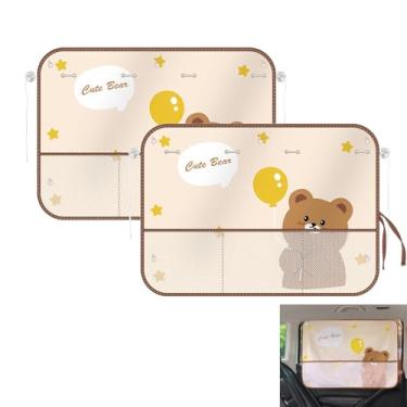 Imagem de YYTQP Protetor solar de carro para janela de bebê, pacote com 2 cortinas de janela de carro com bolso de rede de armazenamento com ventosas, protetor de cortina de urso de balão da Sun Glare Heat