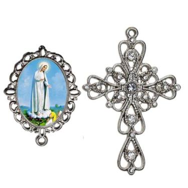 Imagem de Crucifixo Arabesco Terço de Noiva Relicario Nossa Senhora de Fatima Pe