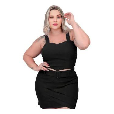 Imagem de Short Saia Plus Size Modelagem Grande Cós Alto Pregas Cinto - Bucci Bo