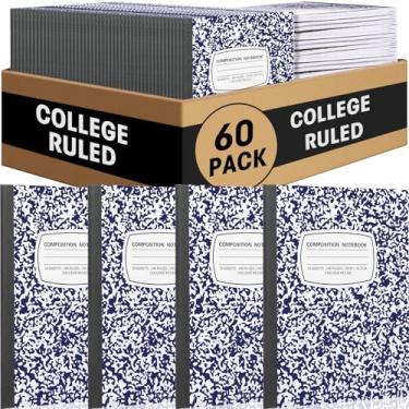Imagem de Fainne Pacote com 60 cadernos de composição B5 a granel 19 x 24 cm, cadernos de composição pautados universitários, 50 folhas (100 páginas), capas de mármore, para sala de aula, material de escritório
