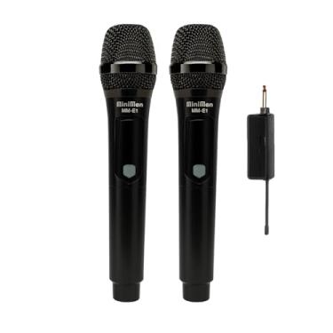 Imagem de Microfone Sem Fio Profissional Duplo Recarregável - Kit com 2 Unidades de Mão UHF Dinâmico Receptor USB Karaokê Palestras Igrejas Apresentações Eventos Wireless Portátil Alto Alcance (preto)