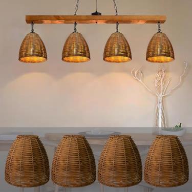 Imagem de Osasy Pacote Com 4 Abajures De Vime Boho, Pequenos Reposição, Tecido Natural Para Mesa, Luminárias Pendentes Fazenda, Pendentes, Lustres, Arandelas Parede